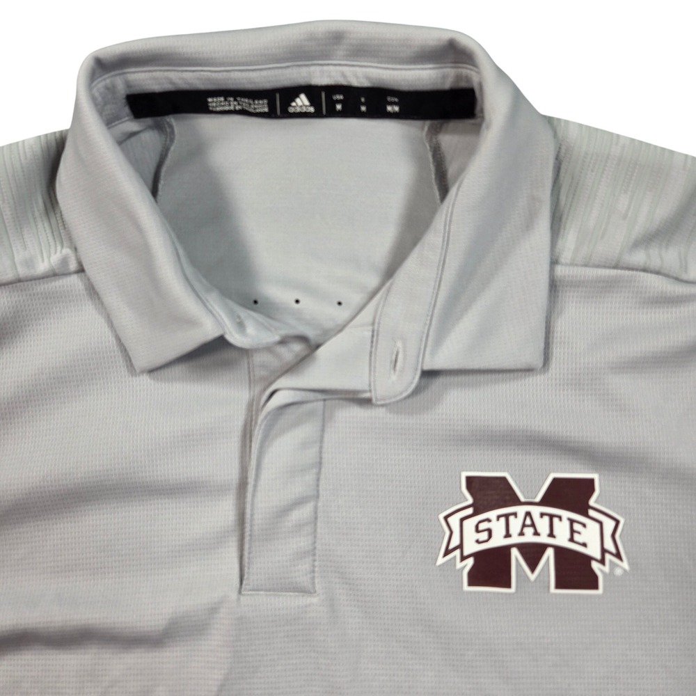 Mississippi State Bulldogs Polo Shirt Mens Medium Grey Adidas Climalite MSU